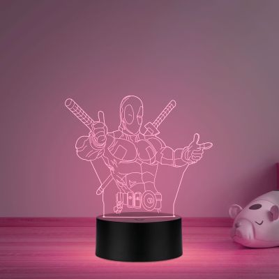 3D Illusion Anime Catroon Marvel Hero Deadpool852 Acrylic Table Night Lamp multicolored Light